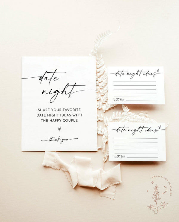 Modern Date Night Ideas Card | Date Night Ideas Sign | Boho Bridal Shower | Minimalist Bridal Shower | Date Night Card Template | M9