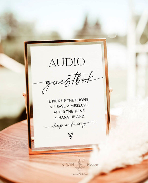 Audio Guestbook Sign | Modern Minimalist Wedding Sign | Phone Message Guest Book | Pick Up The Phone, Leave A Message | Editable Template M9