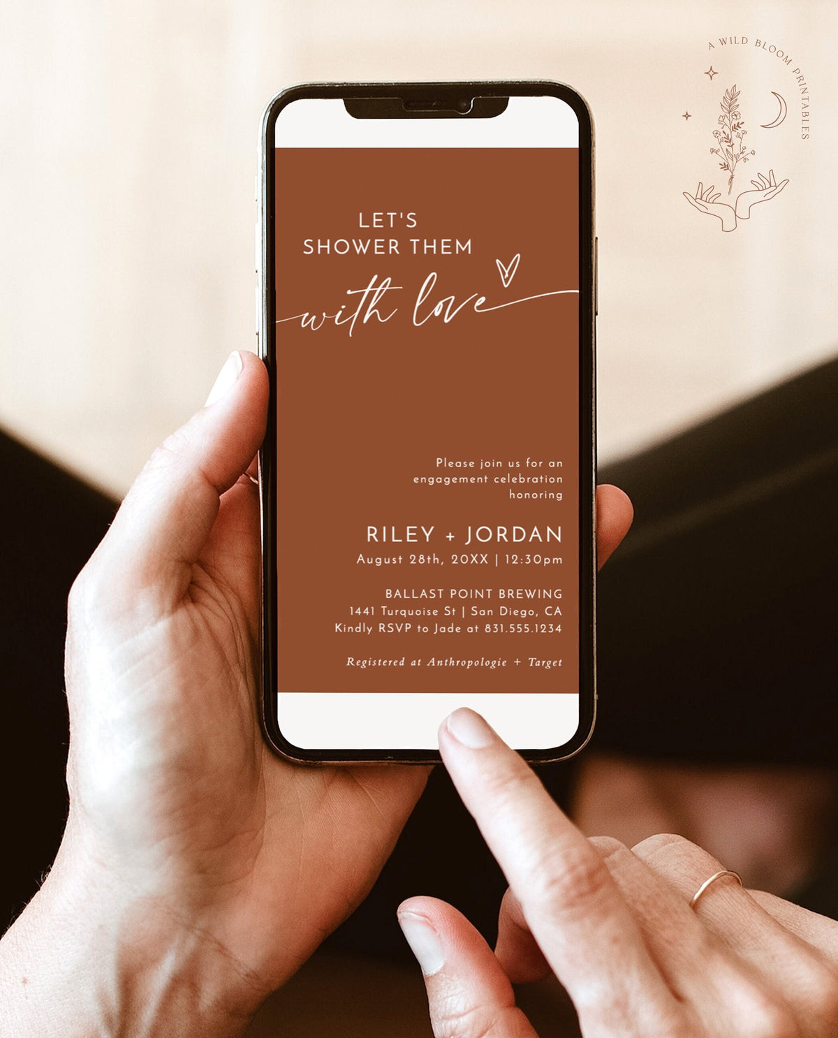 Terracotta Engagement Party Evite | Modern Co-Ed Shower Invite
