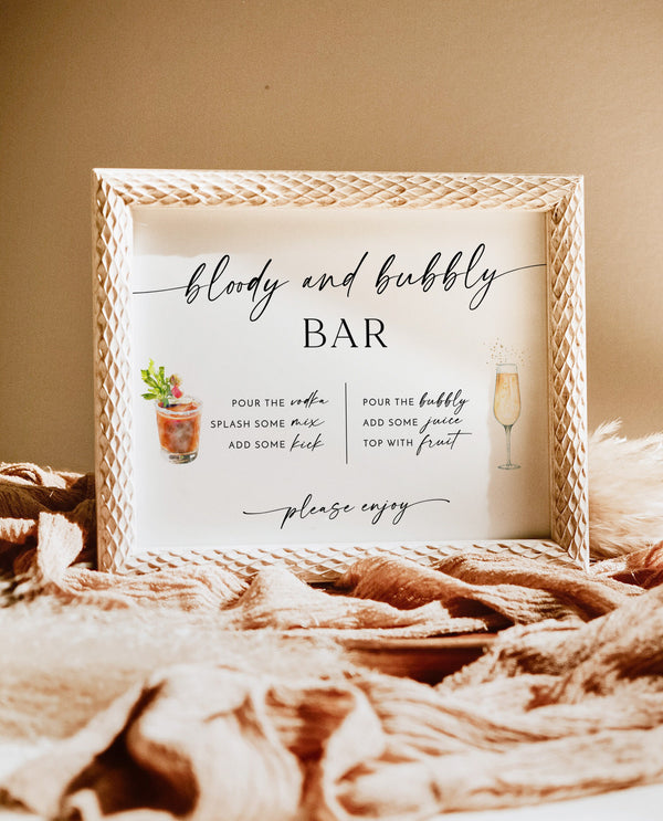 Bloody and Bubbly Bar Sign | Modern Brunch and Bubbly Shower Bar Sign | Minimalist Bridal Shower Bar Sign | Boho Bridal Shower Bar Sign | M9