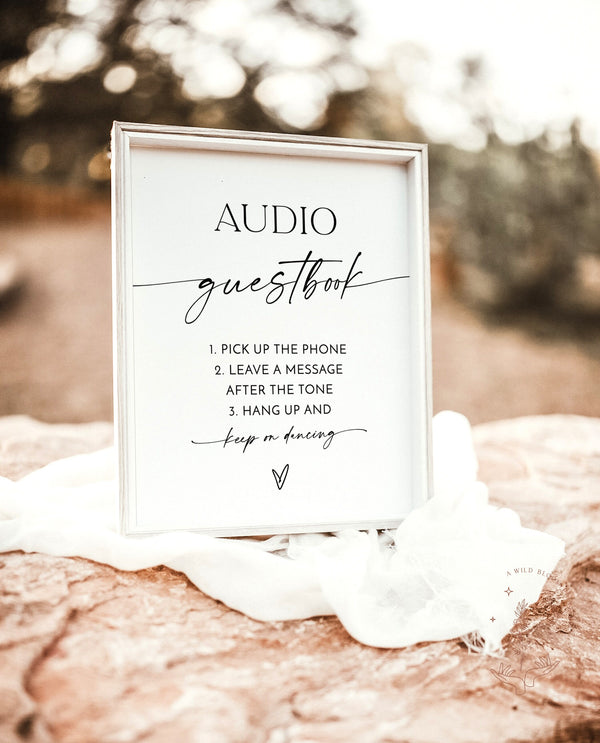 Audio Guestbook Sign | Modern Minimalist Wedding Sign | Phone Message Guest Book | Pick Up The Phone, Leave A Message | Editable Template M9