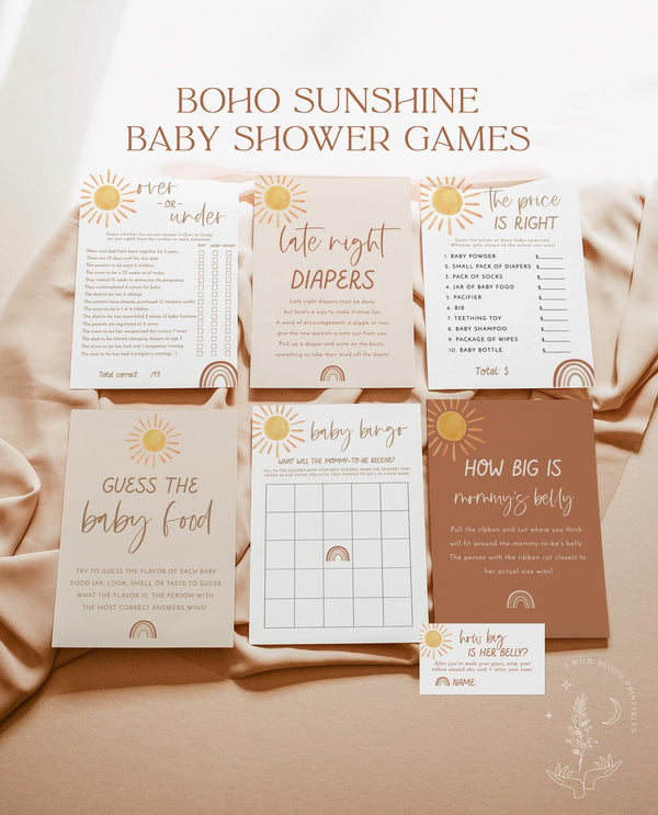 Sunshine Baby Shower Games | Gender Neutral Shower Bundle | Boho Rainbow Baby Shower | Terracotta Baby Shower Games | Editable Template | S2