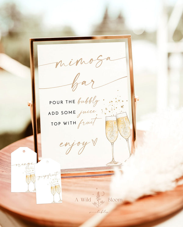 Bridal Shower Mimosa Bar Sign | Bridal Brunch Mimosa Bar | Mimosa Juice Tags | Mimosa Juice Labels | Minimalist Bridal Shower | B2