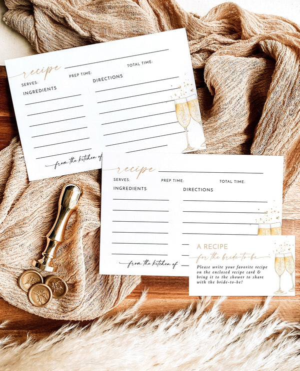 Bridal Shower Recipe Card | Brunch & Bubbly Recipe Card | Minimalist Recipe Request Card Insert | Boho Bridal Shower | Editable Template B2