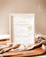 Bridal Brunch Pop the Champagne Sign | She's Changing Her Last Name Sign | Brunch and Bubbly Favors Sign | Editable Template | B2