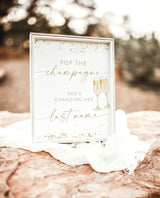 Bridal Brunch Pop the Champagne Sign | She's Changing Her Last Name Sign | Brunch and Bubbly Favors Sign | Editable Template | B2