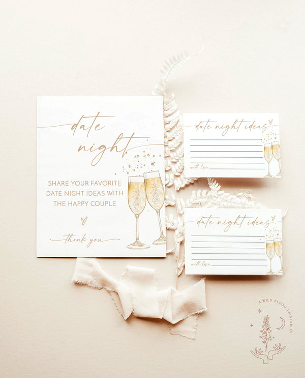 Date Night Ideas Sign | Bridal Shower Date Night Ideas | Boho Bridal Shower | Bridal Shower Game | Date Night Card | Editable Template | B2