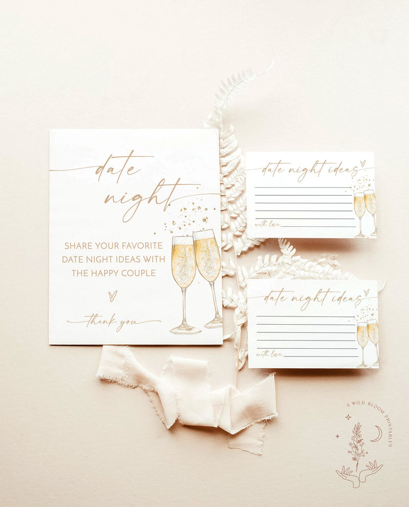 Date Night Ideas Sign | Bridal Shower Date Night Ideas | Boho Bridal Shower | Bridal Shower Game | Date Night Card | Editable Template | B2