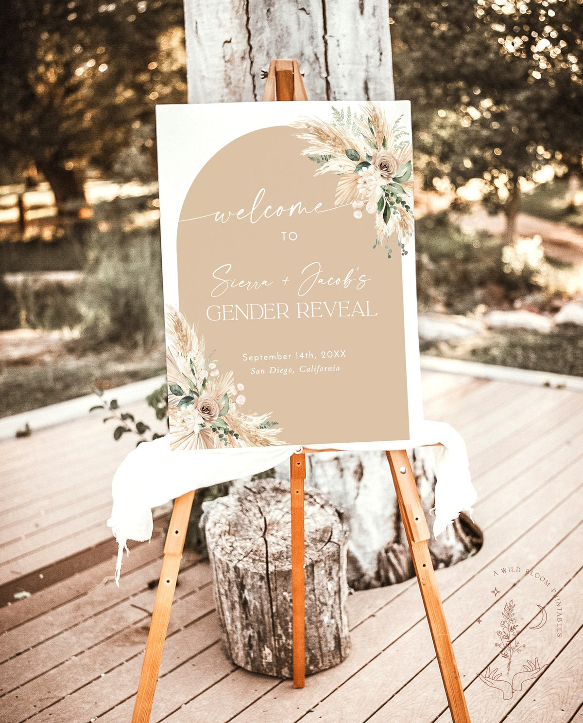 Boho Gender Reveal Welcome Sign | Pampas Grass Gender Reveal Poster
