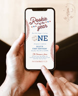 Baseball First Birthday Text Invite | Digital Rookie of the Year Invite | Baseball Birthday Party | Boy Birthday | Editable Template | R2