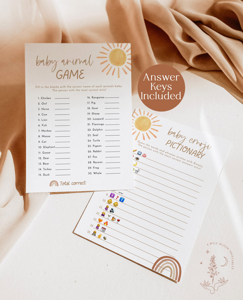 Sunshine Baby Shower Games | Gender Neutral Shower Bundle | Boho Rainbow Baby Shower | Terracotta Baby Shower Games | Editable Template | S2