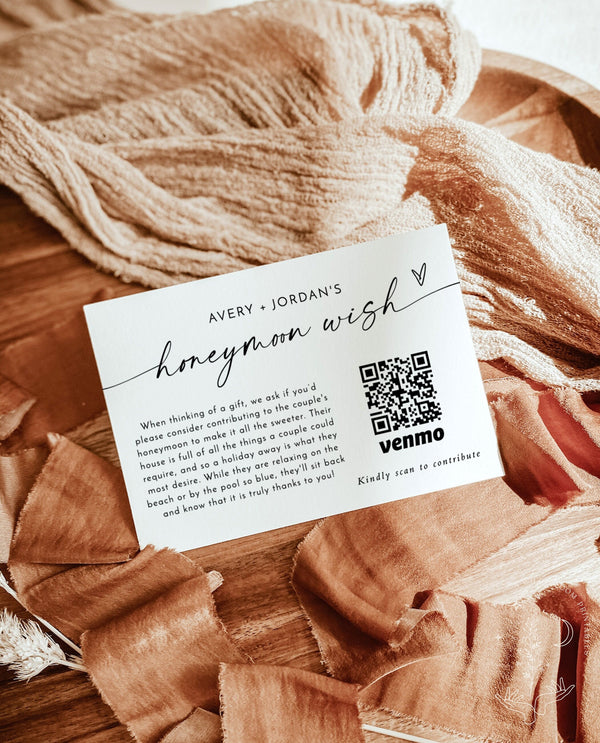 Honeymoon Fund Card Template | Honeymoon Wish QR Code | Honeymoon Wish Insert | Modern Wedding Cash Card | Minimalist Wedding | M9