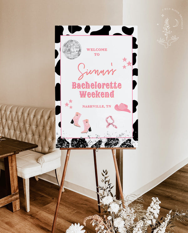 Disco Cowgirl Bachelorette Welcome Sign Template | Retro Bachelorette Welcome Poster | 70s Bachelorette Party | Last Disco Bachelorette | D2