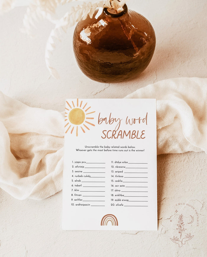 Baby Word Scramble Game Template | Sunshine Baby Shower