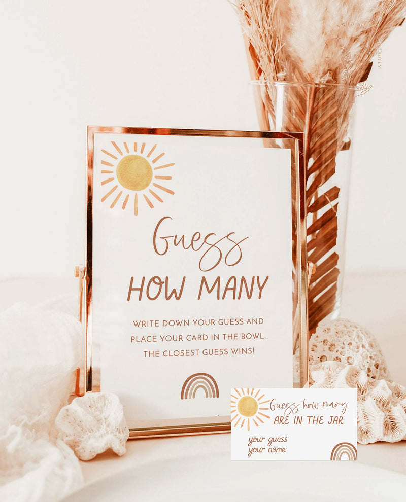 Guess How Many Are in the Jar Game | Sunshine Baby Shower | Boho Rainbow Baby Shower Game | Gender Neutral Baby Shower Game | S2