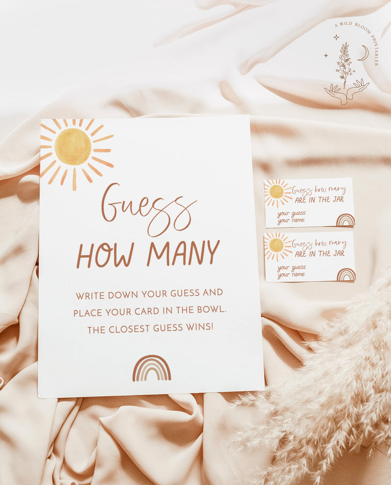 Guess How Many Are in the Jar Game | Sunshine Baby Shower | Boho Rainbow Baby Shower Game | Gender Neutral Baby Shower Game | S2