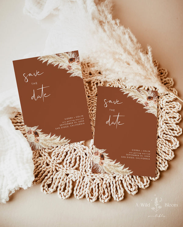 Boho Photo Save the Date | Save the Date | Terracotta Save the Date | Pampas Grass Save the Date | Editable Template | A4