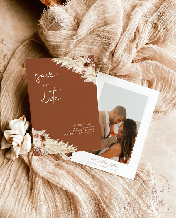 Boho Photo Save the Date | Save the Date | Terracotta Save the Date | Pampas Grass Save the Date | Editable Template | A4
