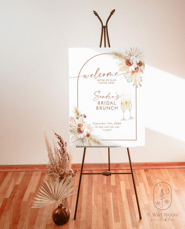 Boho Bridal Brunch Shower Welcome Sign | Pampas Grass Bridal Shower Welcome Poster | Brunch and Bubbly Sign | Boho Shower Welcome Sign | A2