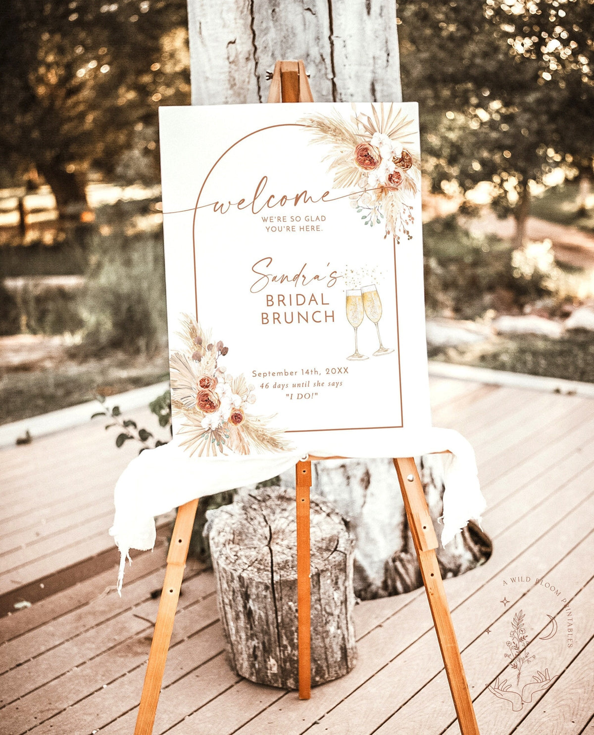 Boho Bridal Brunch Shower Welcome Sign | Pampas Grass Bridal Shower Welcome Poster