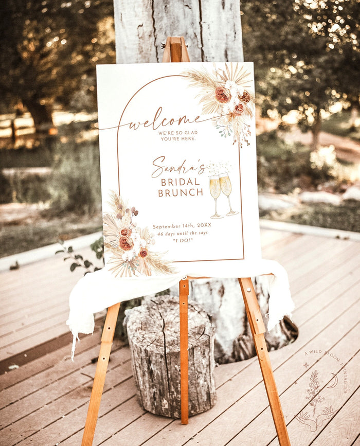 Boho Bridal Brunch Shower Welcome Sign | Pampas Grass Bridal Shower Welcome Poster