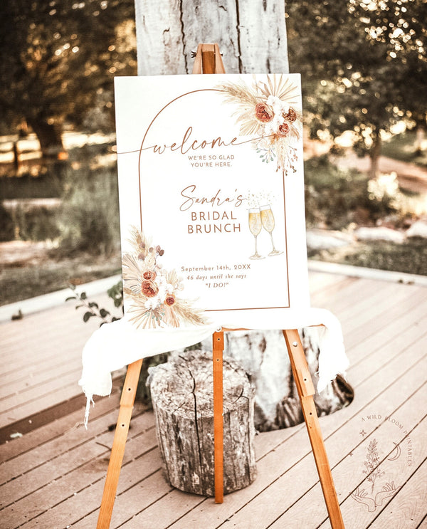 Boho Bridal Brunch Shower Welcome Sign | Pampas Grass Bridal Shower Welcome Poster | Brunch and Bubbly Sign | Boho Shower Welcome Sign | A2