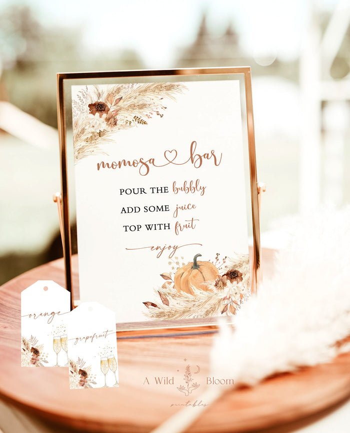 Boho Baby Shower Mimosa Bar Sign | Pampas Grass Baby Shower Momosa Sign