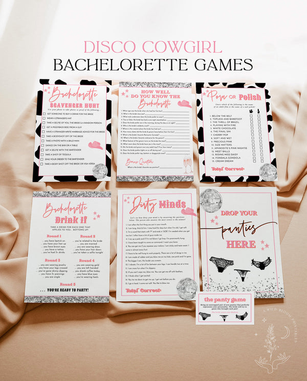 Disco Cowgirl Bachelorette Party Games | Space Cowgirl | Bachelorette Game Bundle | Nashville Bachelorette Party | Editable Template | D2