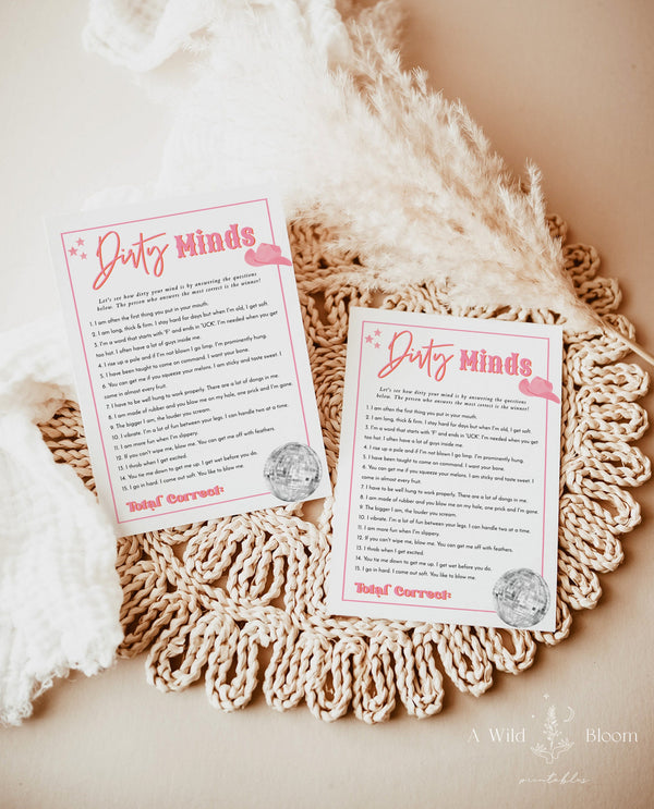 Dirty Minds Bachelorette Game | Dirty Bachelorette Party Game | Disco Cowgirl Bachelorette Drinking Game | Space Cowgirl Party Game | D2