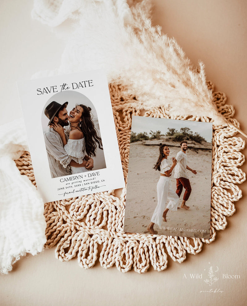 Photo Save the Date Template | Modern Save the Date Template | Minimal Save the Date | Boho Arch Save the Date Card | Editable Template | D1