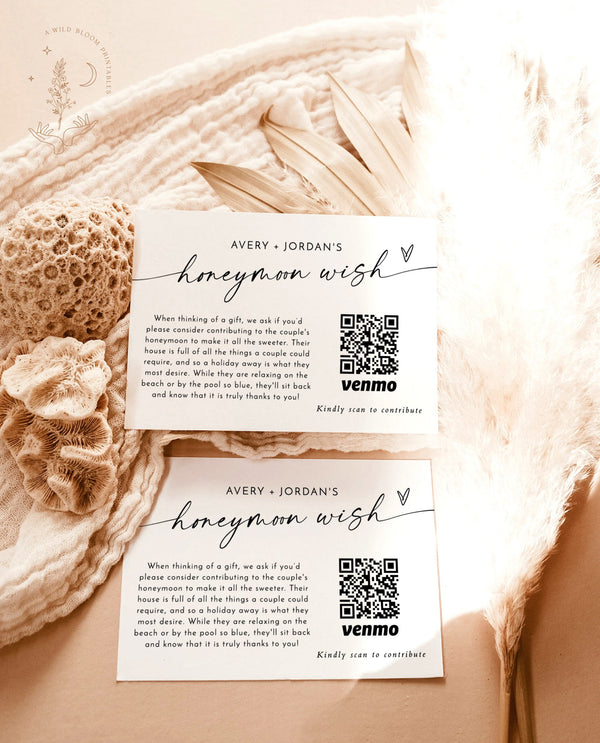 Honeymoon Fund Card Template | Honeymoon Wish QR Code | Honeymoon Wish Insert | Modern Wedding Cash Card | Minimalist Wedding | M9