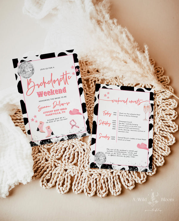 Disco Bachelorette Party Invite | Space Cowgirl Bachelorette Party | Bachelorette Itinerary | Let's Go Girls | Nashville Bachelorette | D2