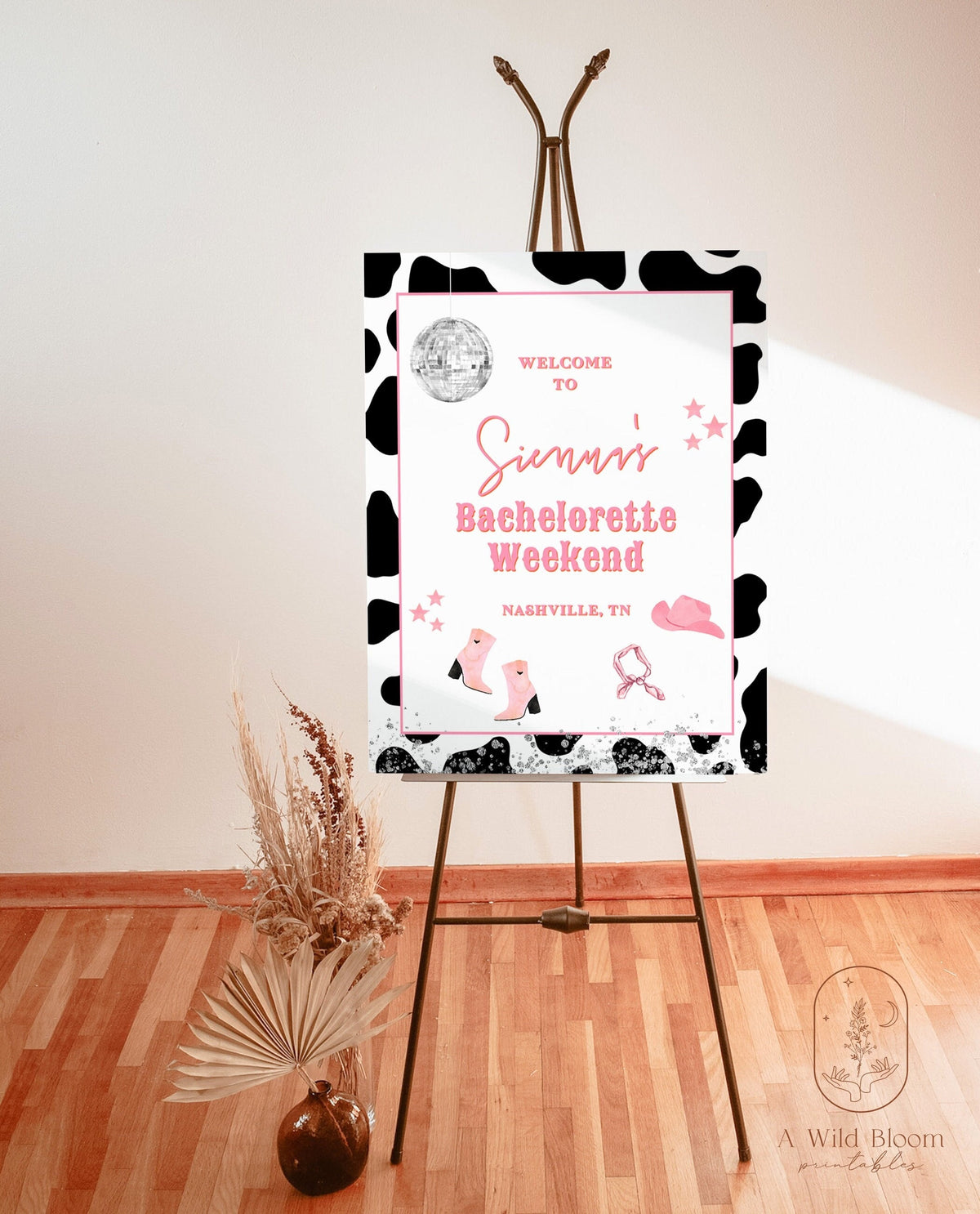 Disco Cowgirl Bachelorette Welcome Sign Template | Retro Bachelorette Welcome Poster
