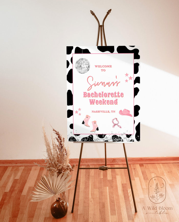 Disco Cowgirl Bachelorette Welcome Sign Template | Retro Bachelorette Welcome Poster