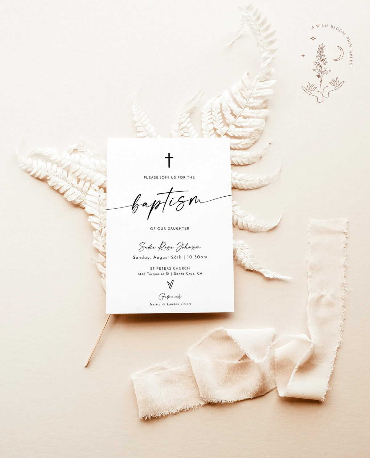 Minimalist Baptism Invite | Boho Baptism Invitation