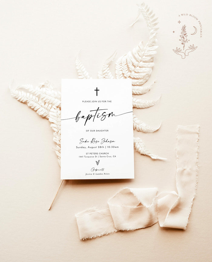 Minimalist Baptism Invite | Boho Baptism Invitation