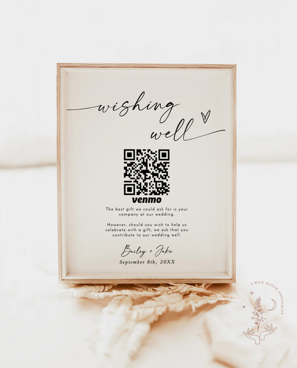 Honeymoon Fund Sign Template | Wishing Well QR Code Sign | Honeymoon Wish Sign | Minimalist Wedding | Modern Wedding Cash Registry Sign | M9