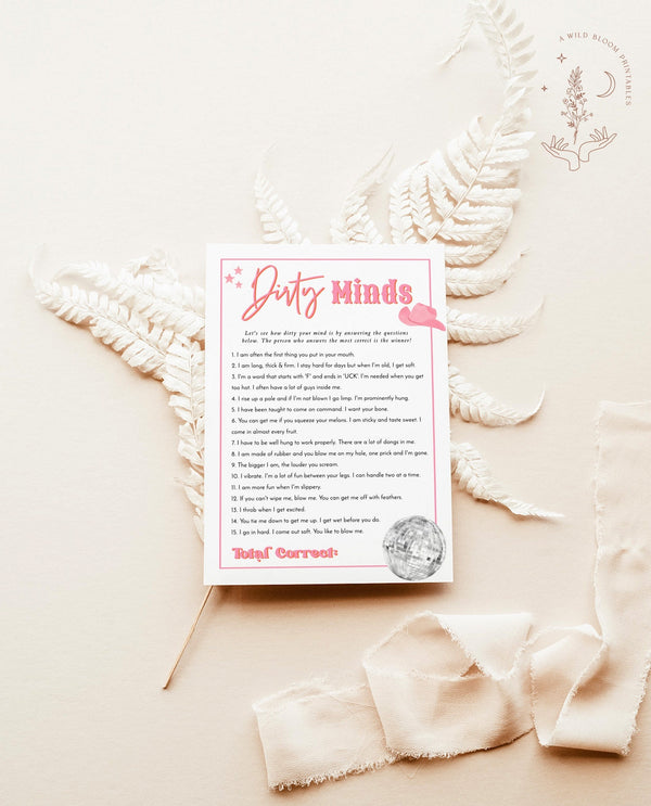 Dirty Minds Bachelorette Game | Dirty Bachelorette Party Game | Disco Cowgirl Bachelorette Drinking Game | Space Cowgirl Party Game | D2