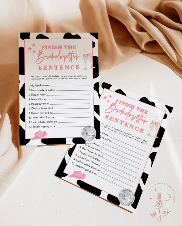 Disco Cowgirl Finish the Sentence Game | Fun Bachelorette Party Game | Bachelorette Drinking Game | Space Cowgirl Bachelorette | D2