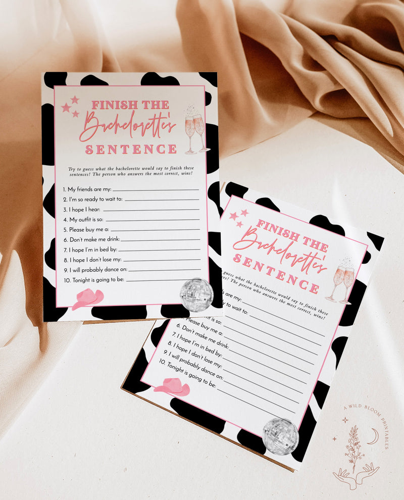 Disco Cowgirl Finish the Sentence Game | Fun Bachelorette Party Game | Bachelorette Drinking Game | Space Cowgirl Bachelorette | D2