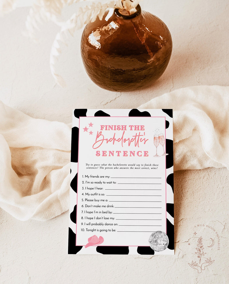 Disco Cowgirl Finish the Sentence Game | Fun Bachelorette Party Game | Bachelorette Drinking Game | Space Cowgirl Bachelorette | D2