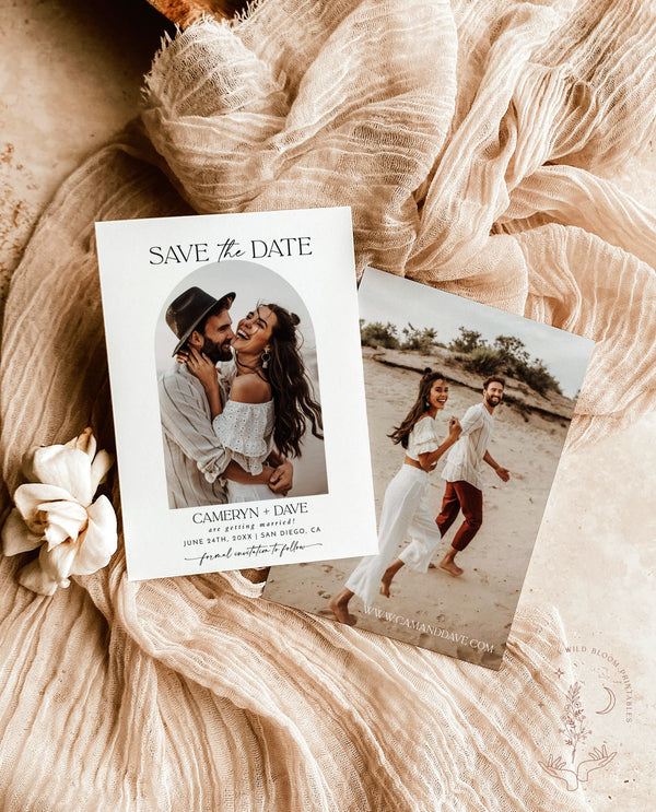 Photo Save the Date Template | Modern Save the Date Template | Minimal Save the Date | Boho Arch Save the Date Card | Editable Template | D1