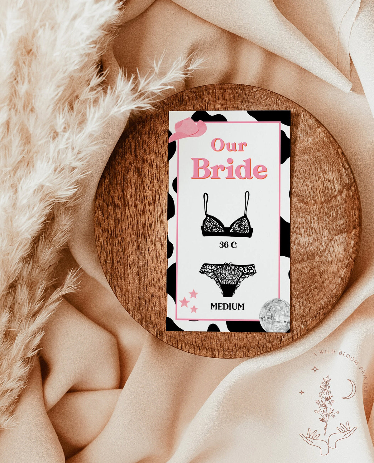 Disco Cowgirl Lingerie Card Template | Bride Measurements Card
