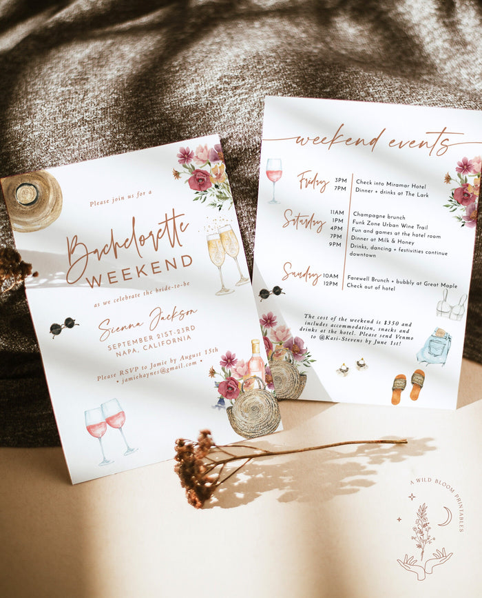 Winery Bachelorette Party Invitation | Wine Bachelorette Itinerary