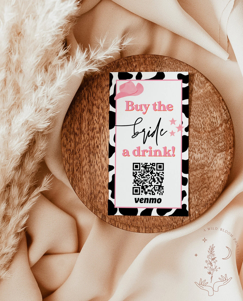 Buy The Bride A Drink | Space Cowgirl Bachelorette Venmo Card | QR Code Drink Ticket | Nash Bash Bachelorette Party | Disco Bachelorette D2