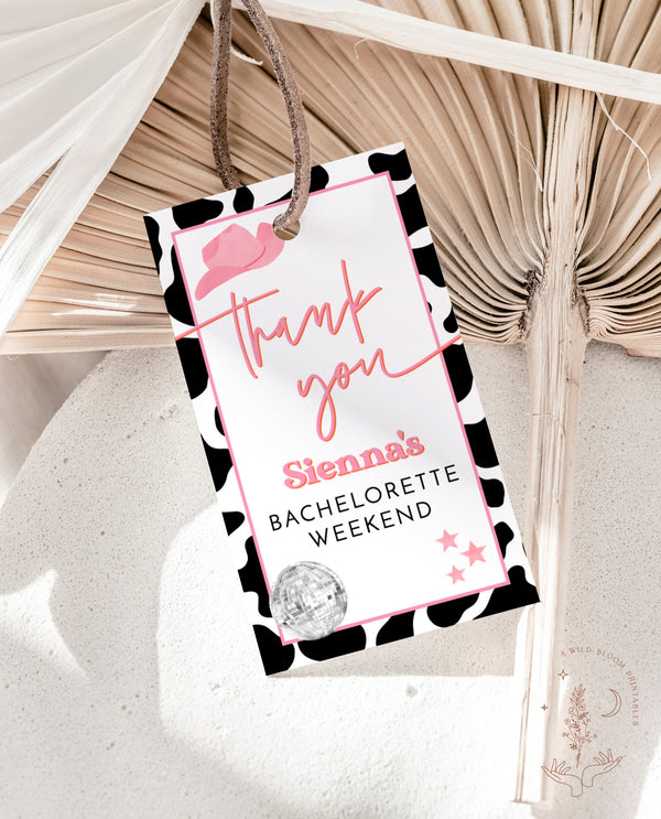 Disco Cowgirl Bachelorette Thank You Tags | Nash Bash Bachelorette Party | Space Cowgirl Bachelorette Thank You Tags | Let's Go Girls | D2