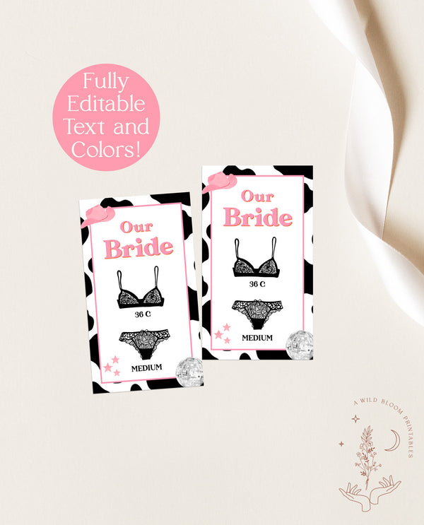 Disco Cowgirl Lingerie Card Template | Bride Measurements Card | Bachelorette Bra Size Card Insert | Nash Bash Bachelorette Party | D2