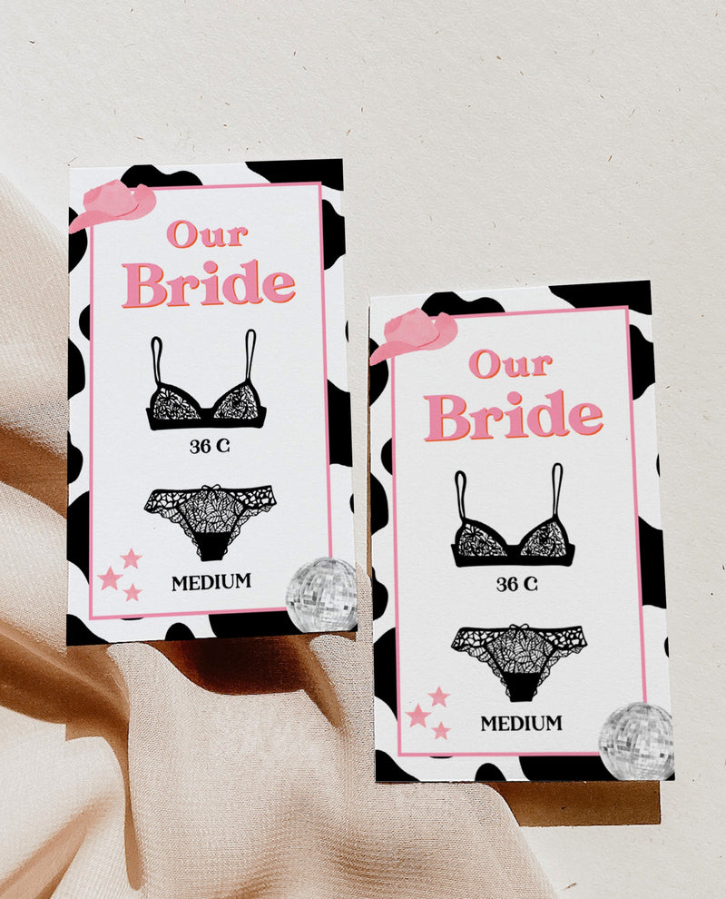 Disco Cowgirl Lingerie Card Template | Bride Measurements Card | Bachelorette Bra Size Card Insert | Nash Bash Bachelorette Party | D2