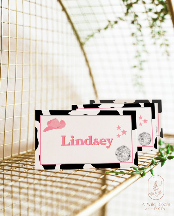 Disco Cowgirl Name Tag Template | Space Cowgirl Bachelorette Party | Bridesmaid Proposal Box Name Cards | Wedding Place Cards | D2