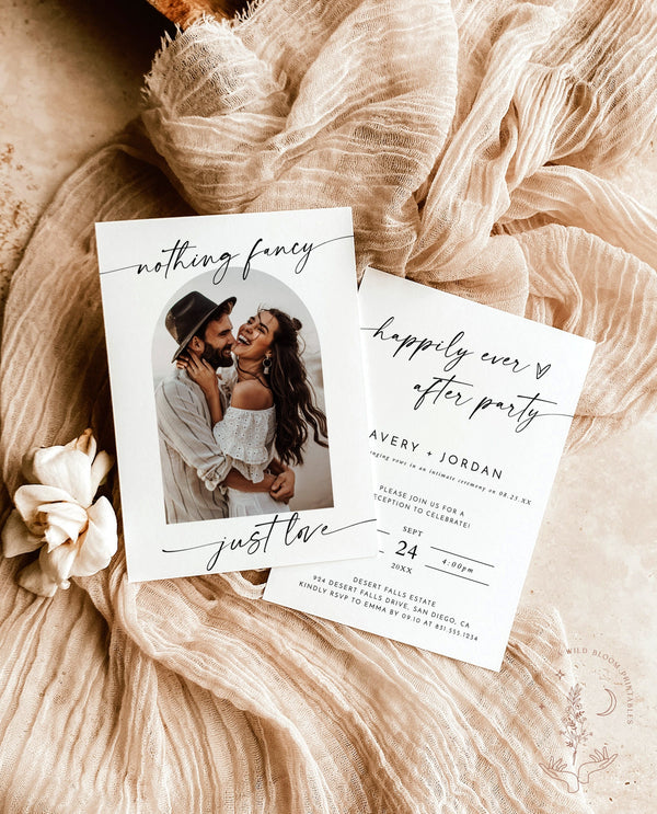 Photo Elopement Announcement | Photo Arch Wedding Announcement | Happily Ever After Party Invite | Nothing Fancy Just Love | M9